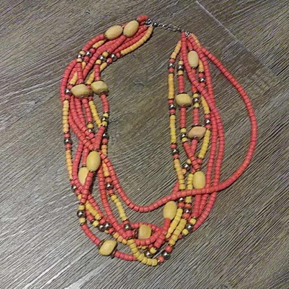 NWT Orange/ yellow multi strand fashion necklace